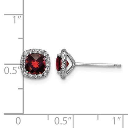 Sterling Silver Rhodium-plated Garnet and Cr. White Sapphire Earrings