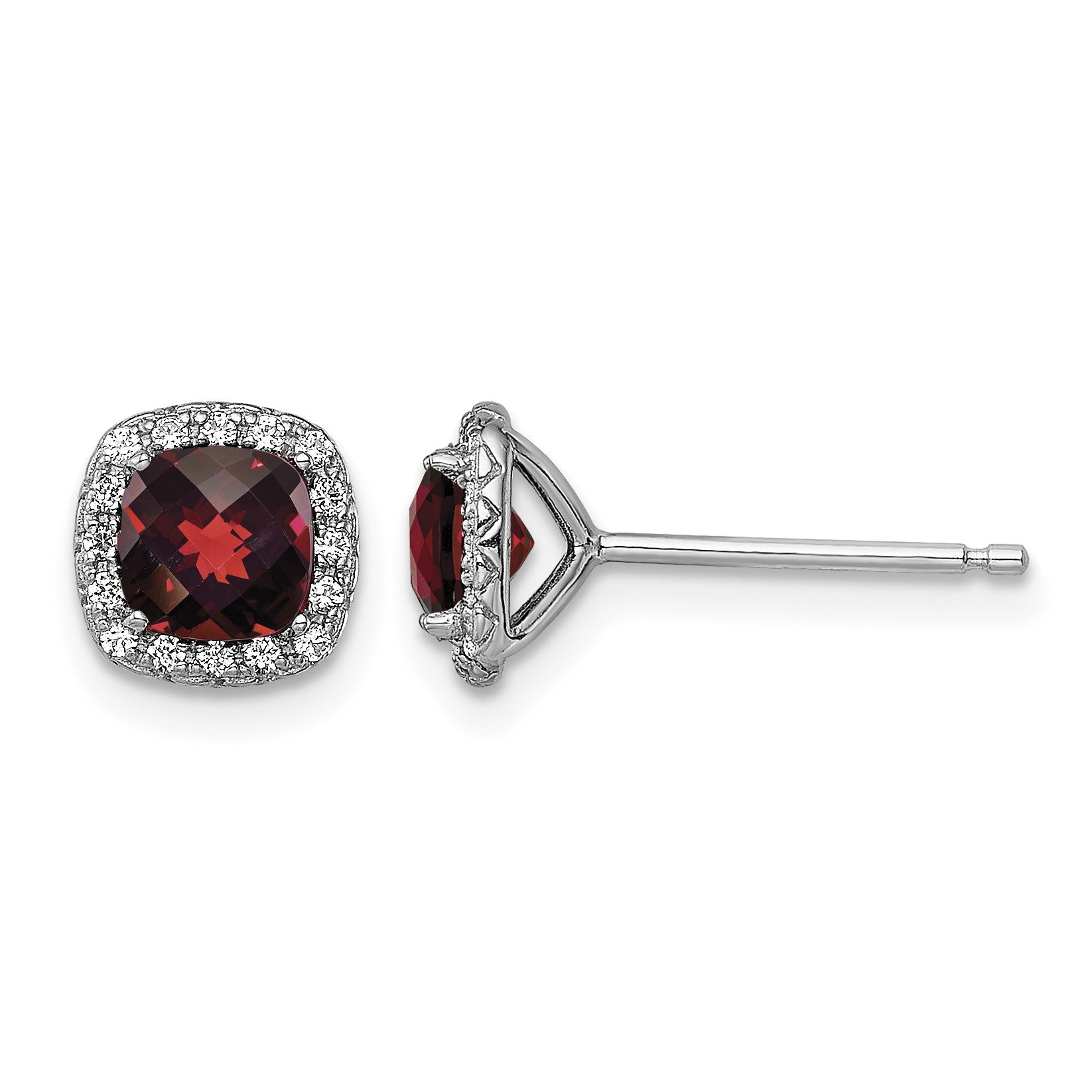 Sterling Silver Rhodium-plated Garnet and Cr. White Sapphire Earrings