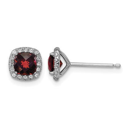 Sterling Silver Rhodium-plated Garnet and Cr. White Sapphire Earrings