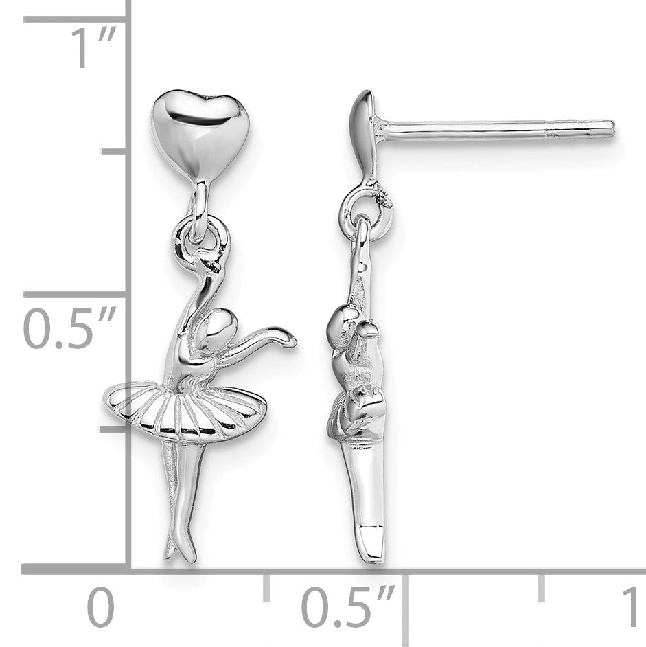 Sterling Silver Rhodium-plated Ballerina Dangle Post Earrings