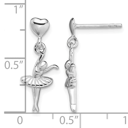 Sterling Silver Rhodium-plated Ballerina Dangle Post Earrings