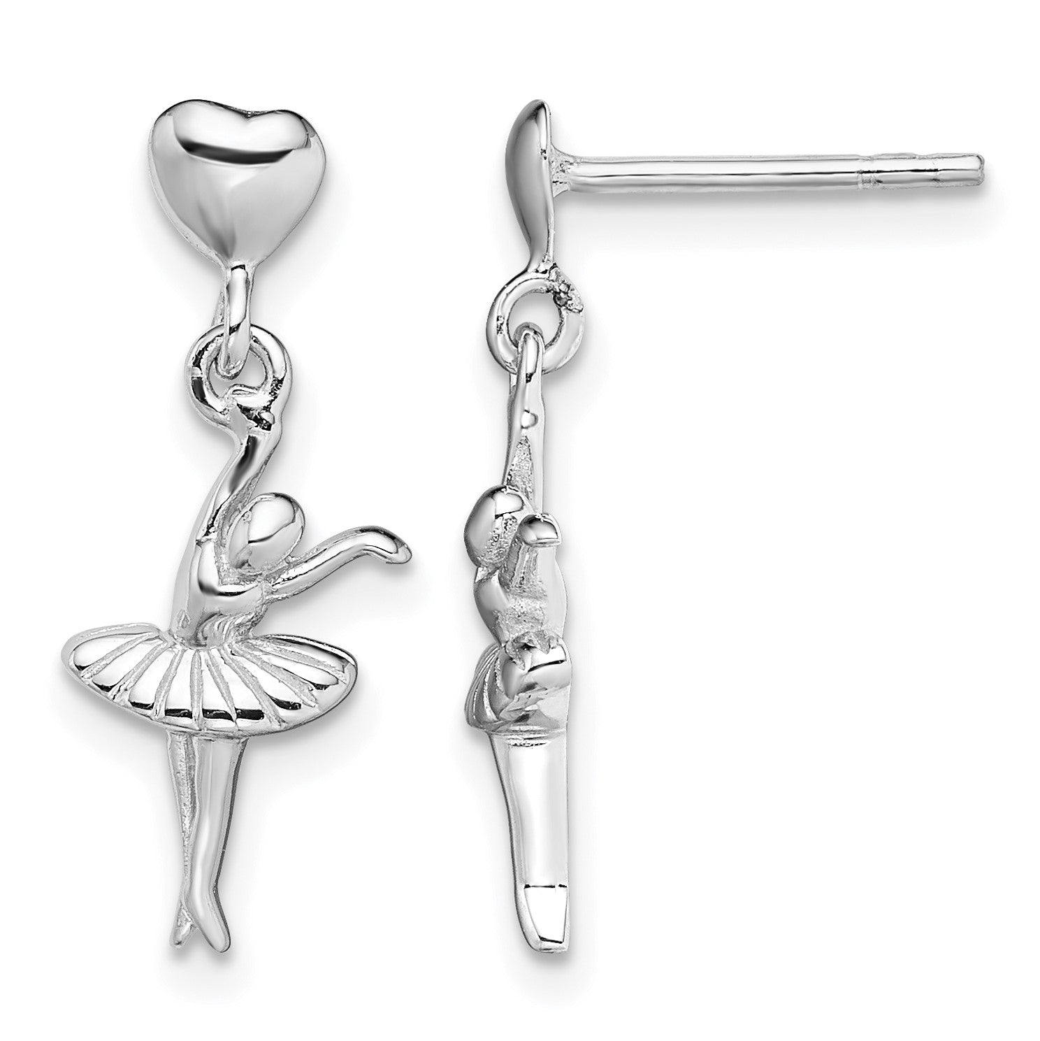 Sterling Silver Rhodium-plated Ballerina Dangle Post Earrings