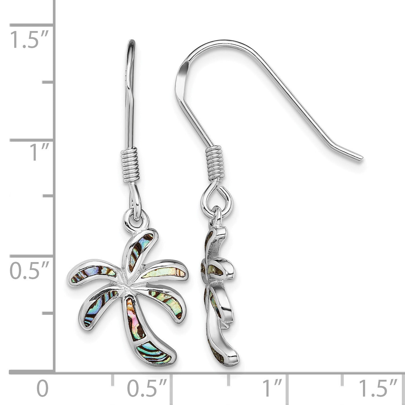 Sterling Silver Rhodium-plated Abalone Palm Tree Earrings