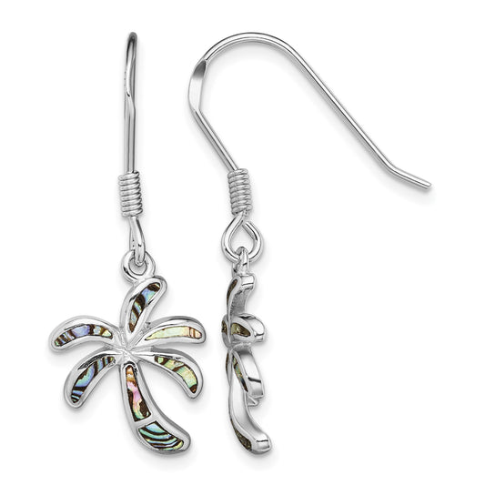Sterling Silver Rhodium-plated Abalone Palm Tree Earrings