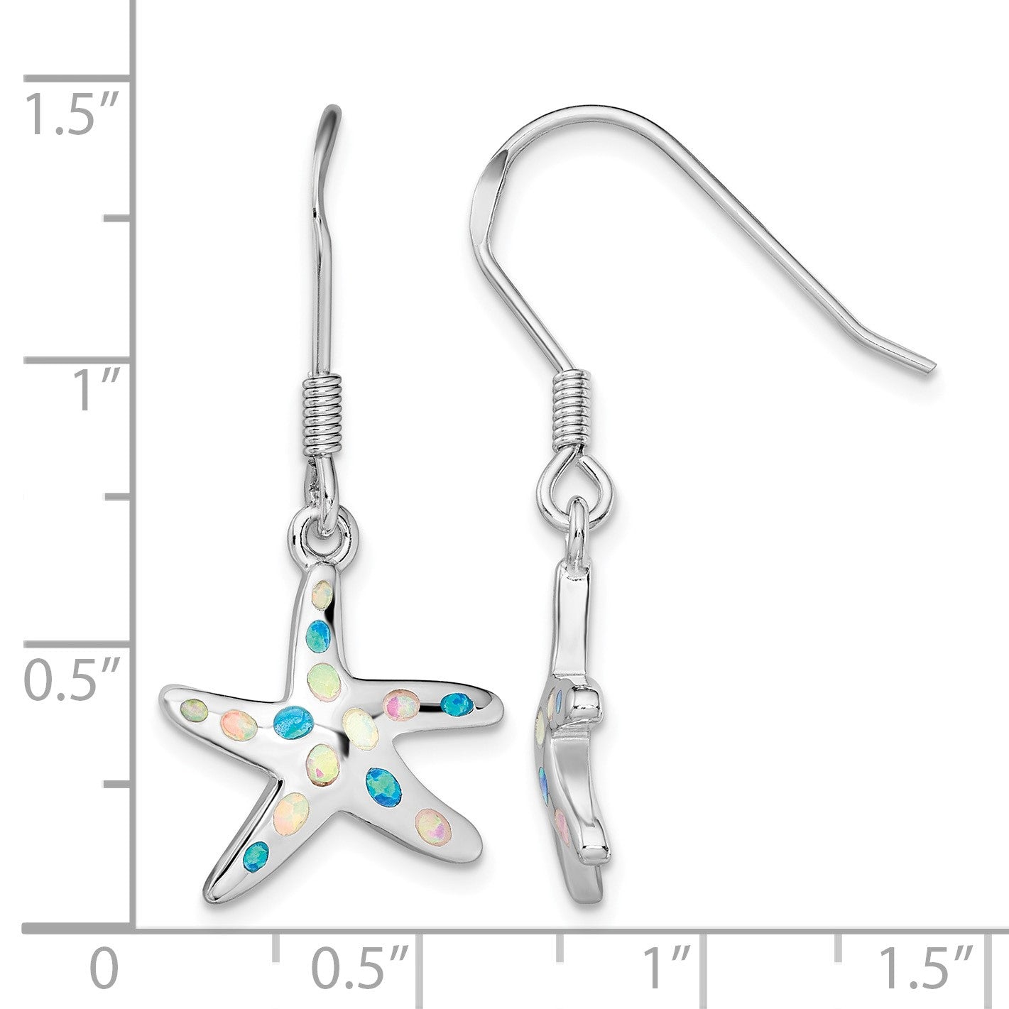 Sterling Silver Rhodium-plated Pink/Blue Created Opal Starfish Earrings