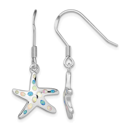 Sterling Silver Rhodium-plated Pink/Blue Created Opal Starfish Earrings