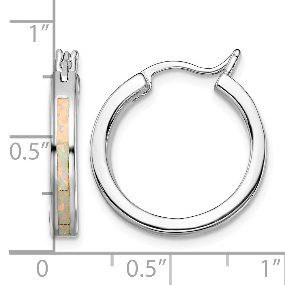 Sterling Silver Rhodium-plated Created Opal Inlay Round Hoop Earrings