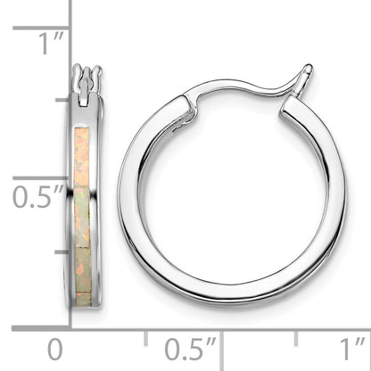 Sterling Silver Rhodium-plated Created Opal Inlay Round Hoop Earrings