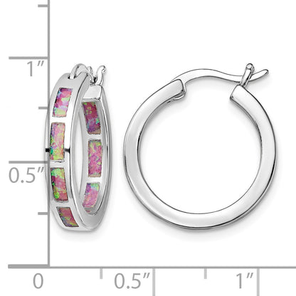 Sterling Silver Rhodium-plated Pink Cr. Opal In/Out Round Hoop Earrings