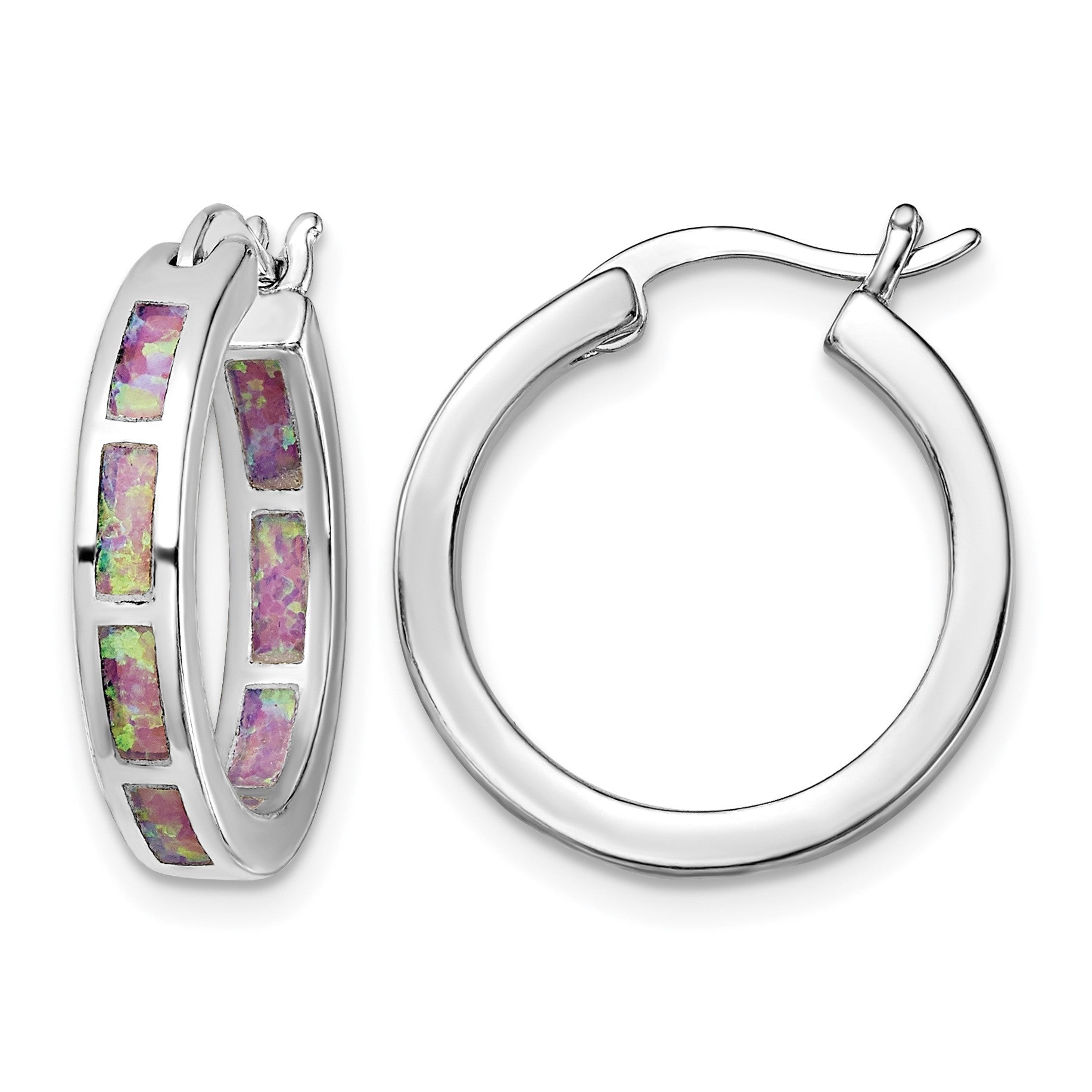 Sterling Silver Rhodium-plated Pink Cr. Opal In/Out Round Hoop Earrings