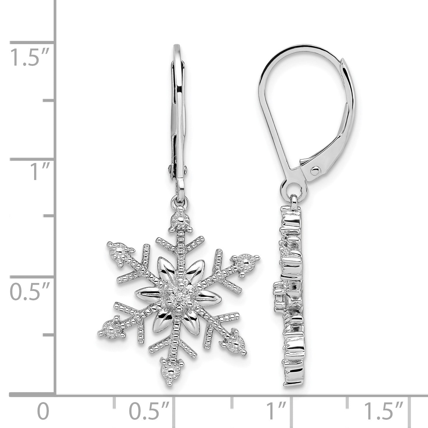 Sterling Silver Rhodium Diam. Snowflake Leverback Earrings