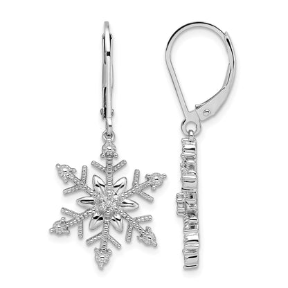 Sterling Silver Rhodium Diam. Snowflake Leverback Earrings