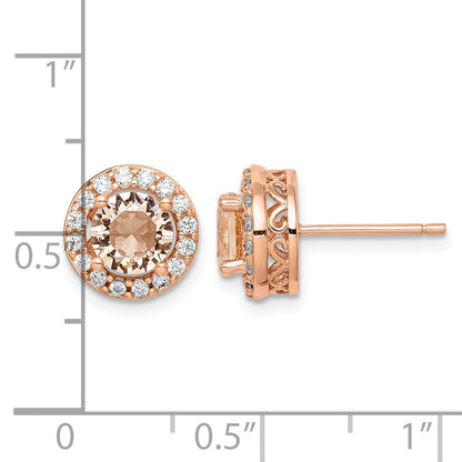 Sterling Silver Rose-tone Round Peach CZ Halo Post Earrings