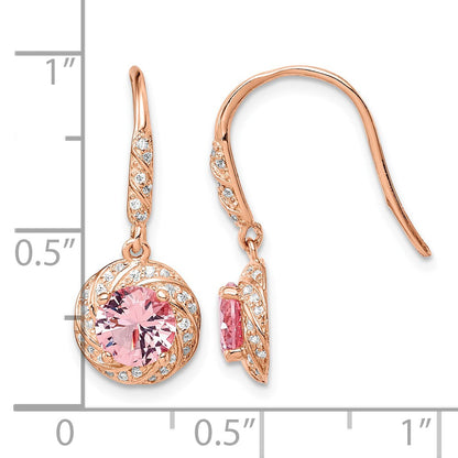 Sterling Silver Rose-tone Pink Crystal and CZ Dangle Earrings