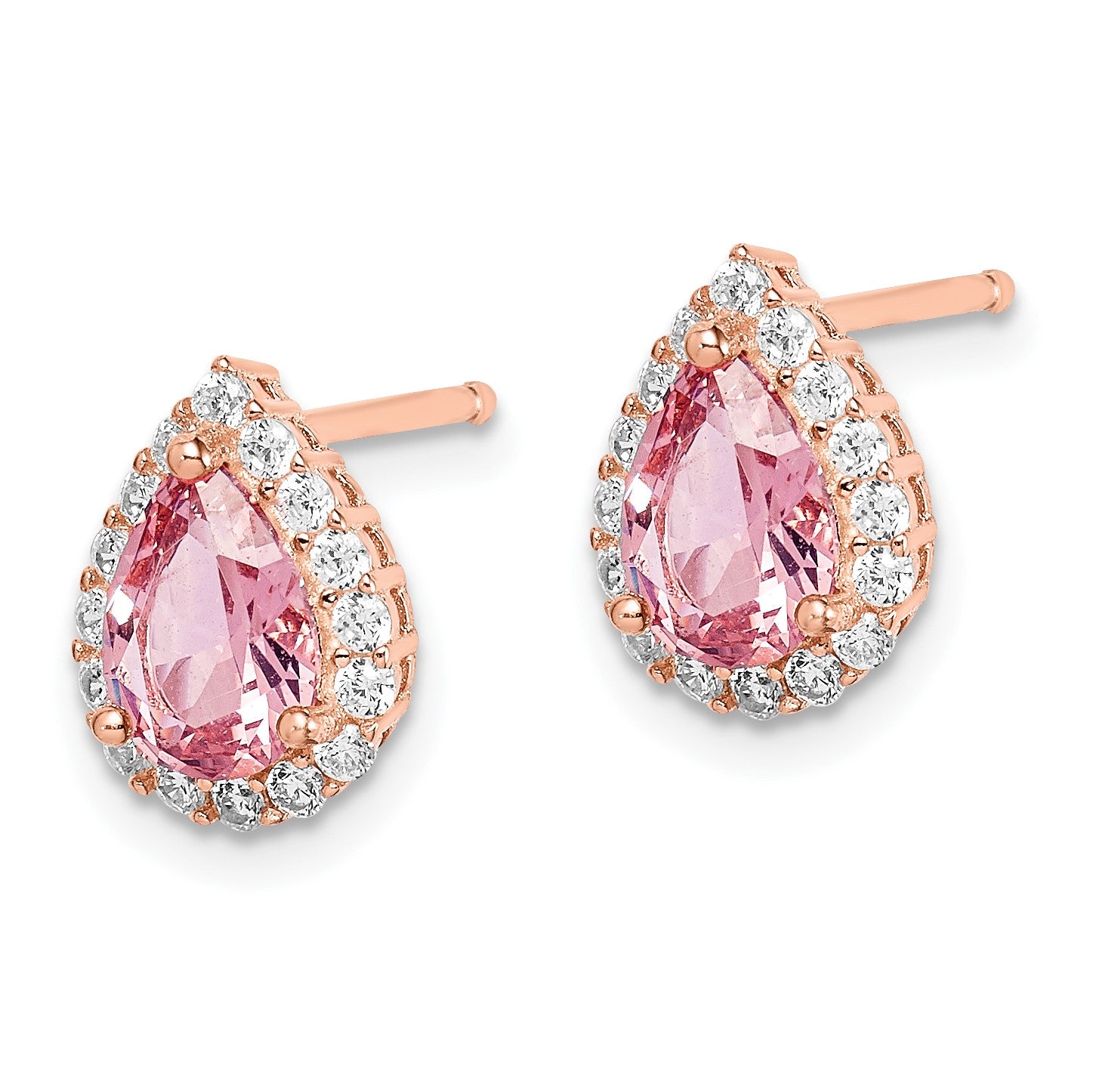 Sterling Silver Rose-plated Post CZ and Pear Teardrop Pink Crystal Earring