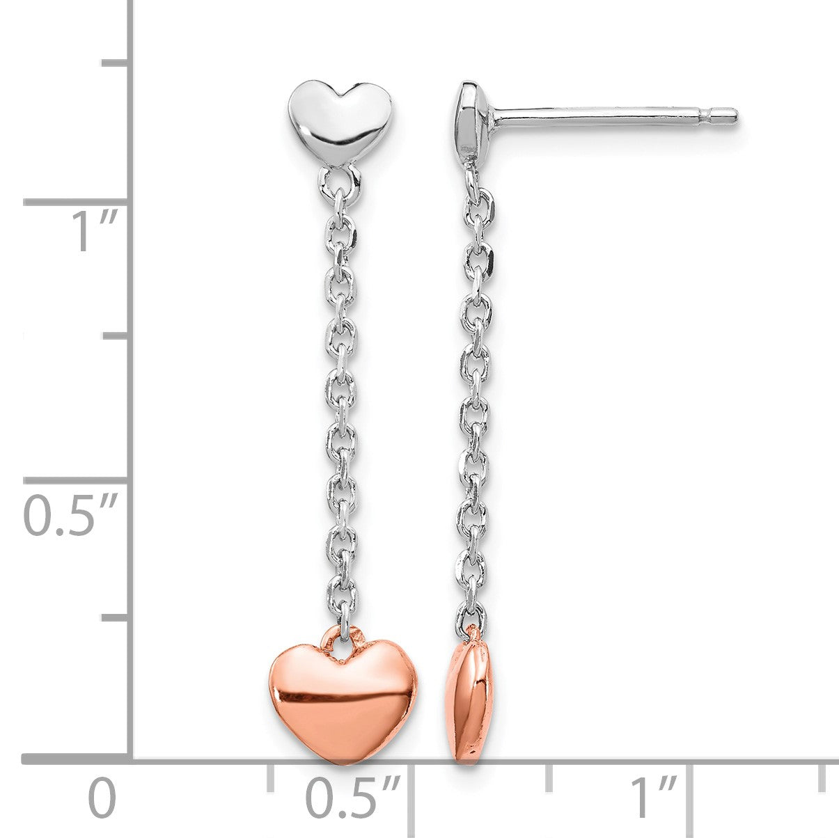 Sterling Silver RH-plated Rose gold-plated Heart Post Earrings