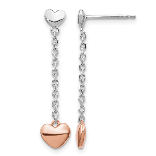 Sterling Silver RH-plated Rose gold-plated Heart Post Earrings