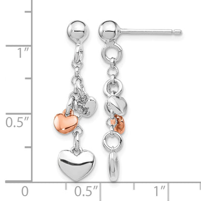 Sterling Silver RH-plated Rose gold-plated Heart Dangle Earrings