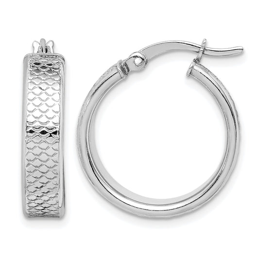 Sterling Silver Rhodium-plated Textured 5x20mm Hoop Earrings