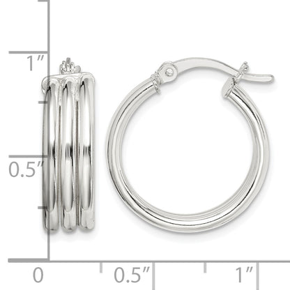 Sterling Silver Polished Grooved 6.5x20mm Hoop Earrings
