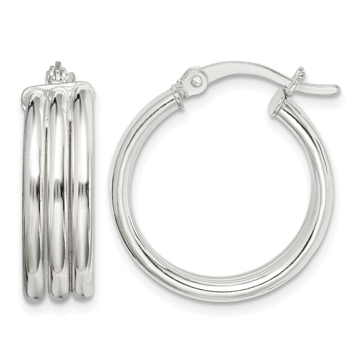 Sterling Silver Polished Grooved 6.5x20mm Hoop Earrings