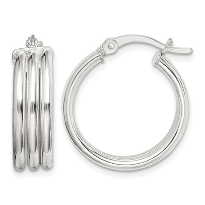 Sterling Silver Polished Grooved 6.5x20mm Hoop Earrings
