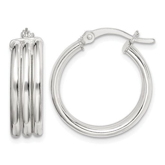 Sterling Silver Polished Grooved 6.5x20mm Hoop Earrings