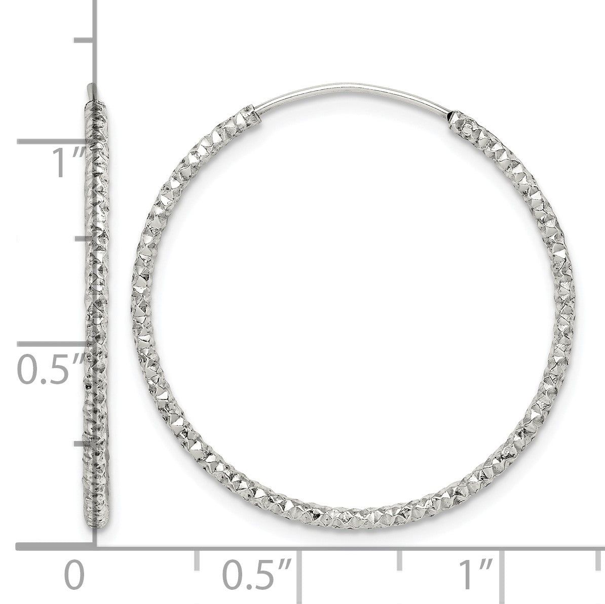 Sterling Silver Diamond Cut 1.5x28mm Endless Hoop Earrings