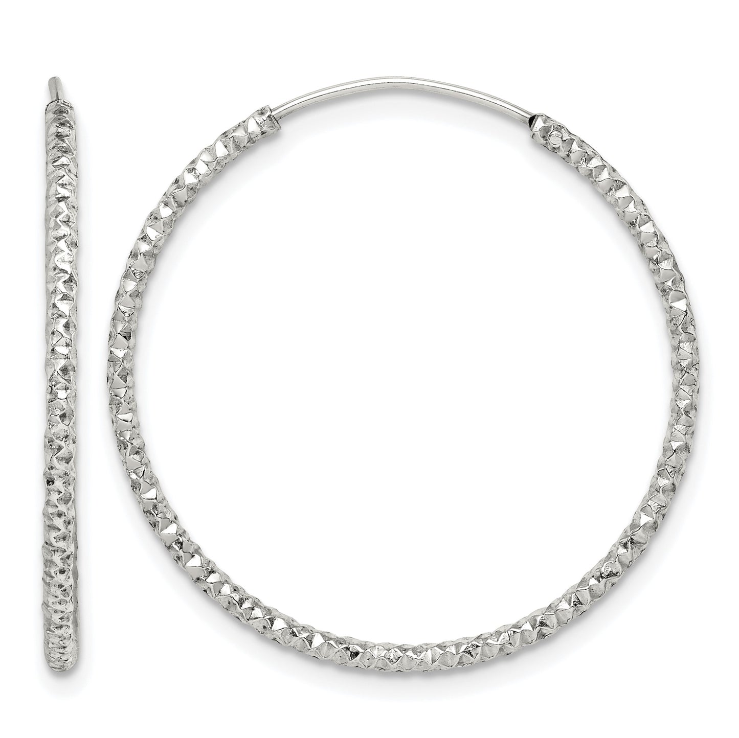 Sterling Silver Diamond Cut 1.5x28mm Endless Hoop Earrings