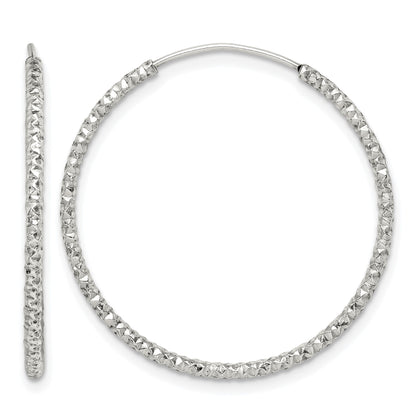 Sterling Silver Diamond Cut 1.5x28mm Endless Hoop Earrings