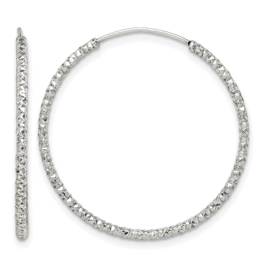 Sterling Silver Diamond Cut 1.5x28mm Endless Hoop Earrings
