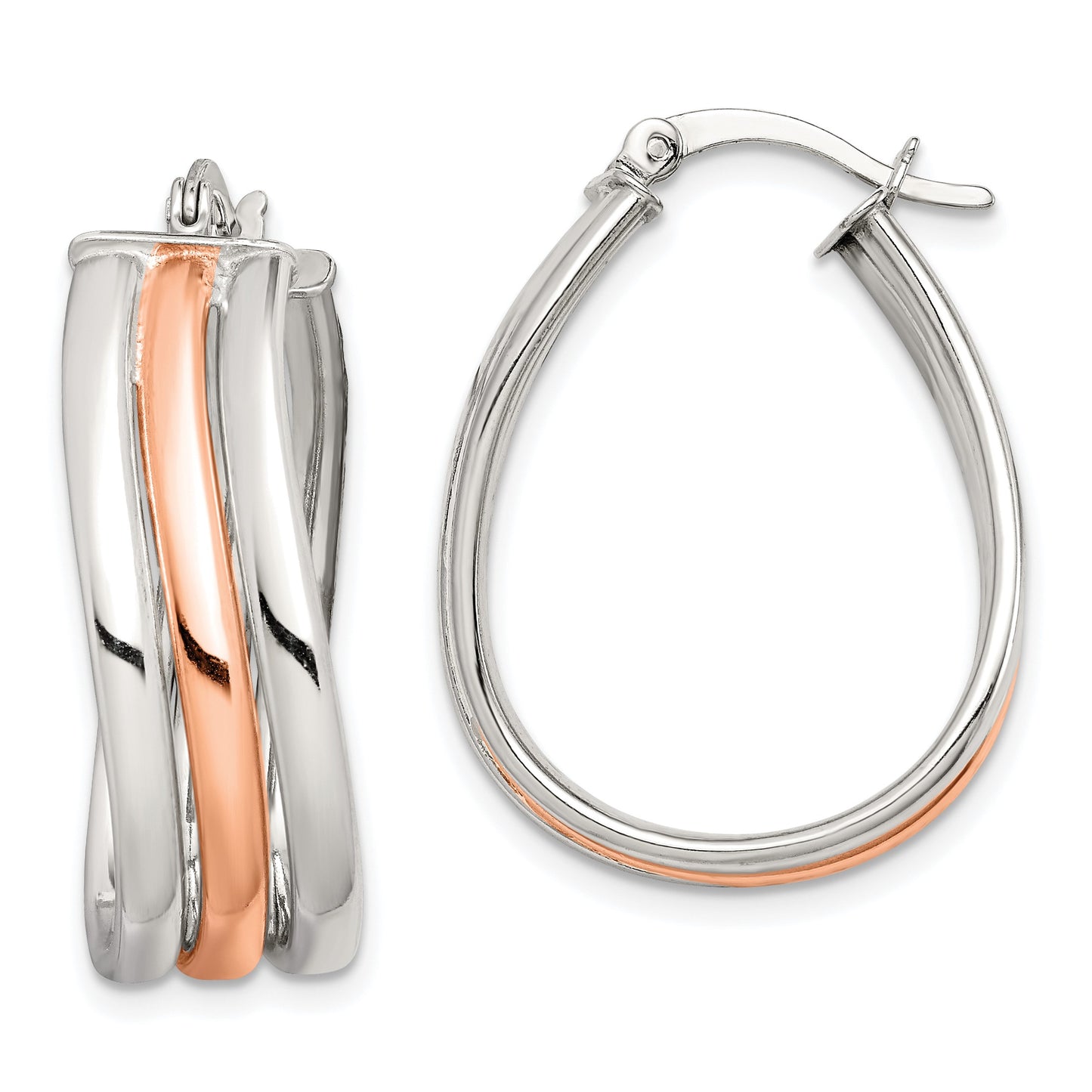 Sterling Silver Rose-tone Polished Wavy Hoop Earrings