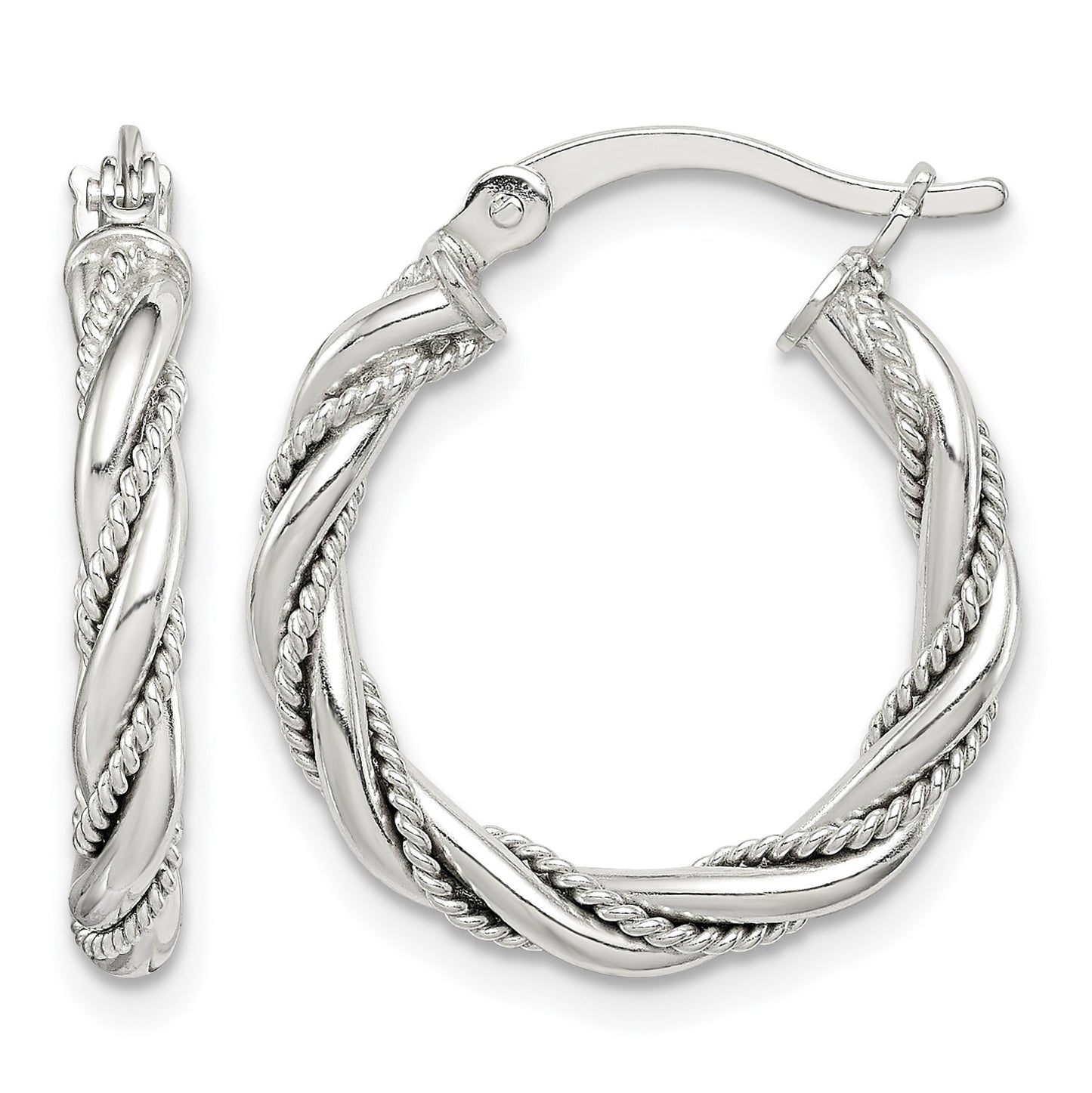 Sterling Silver Twisted Textured 3x20mm Hoop Earrings