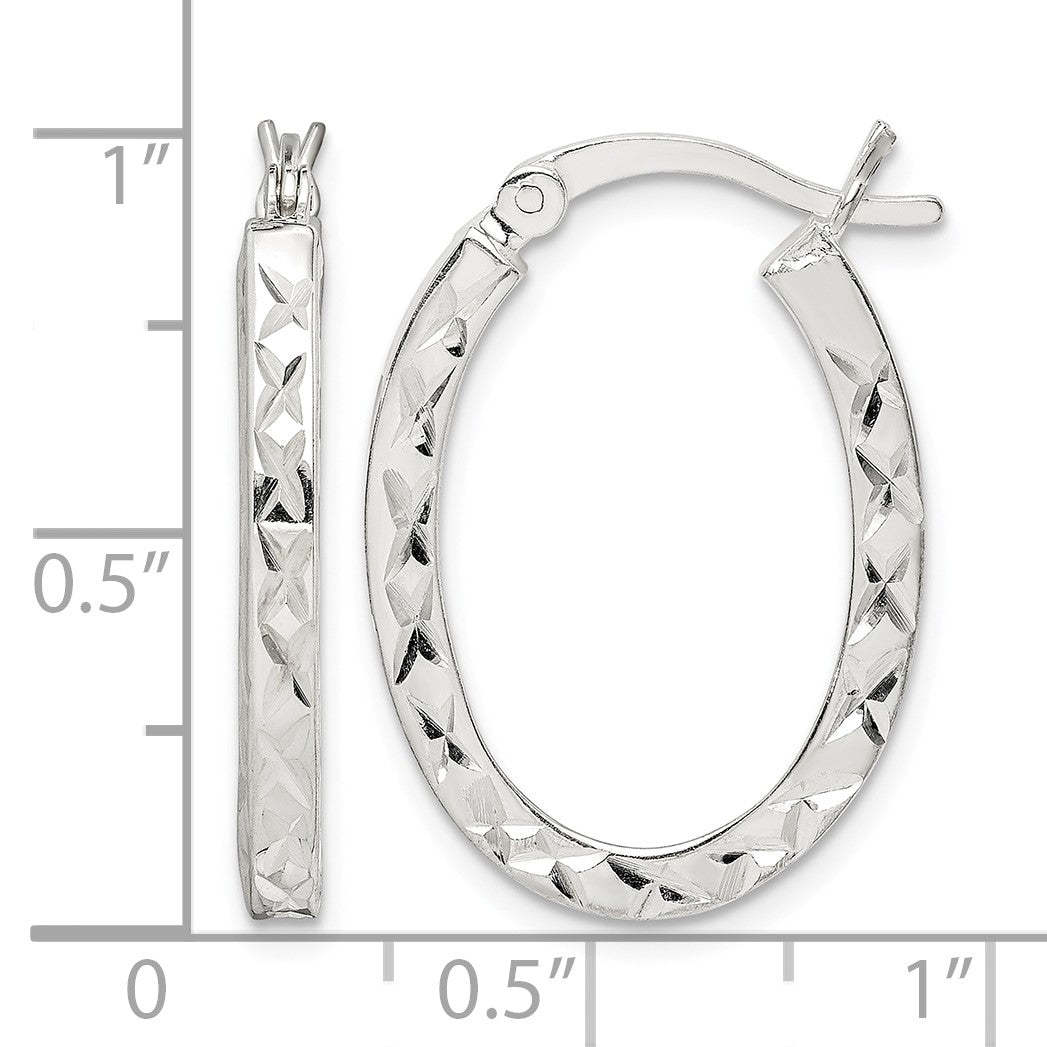 Sterling Silver Diamond-cut 2.5mm Oval Hoop Earrings
