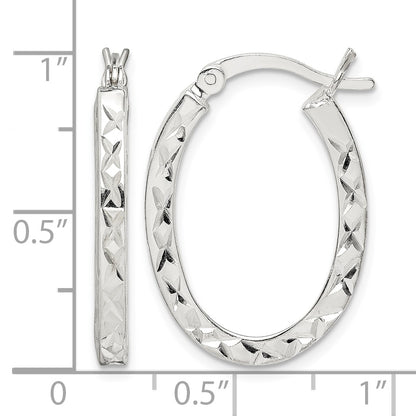 Sterling Silver Diamond-cut 2.5mm Oval Hoop Earrings