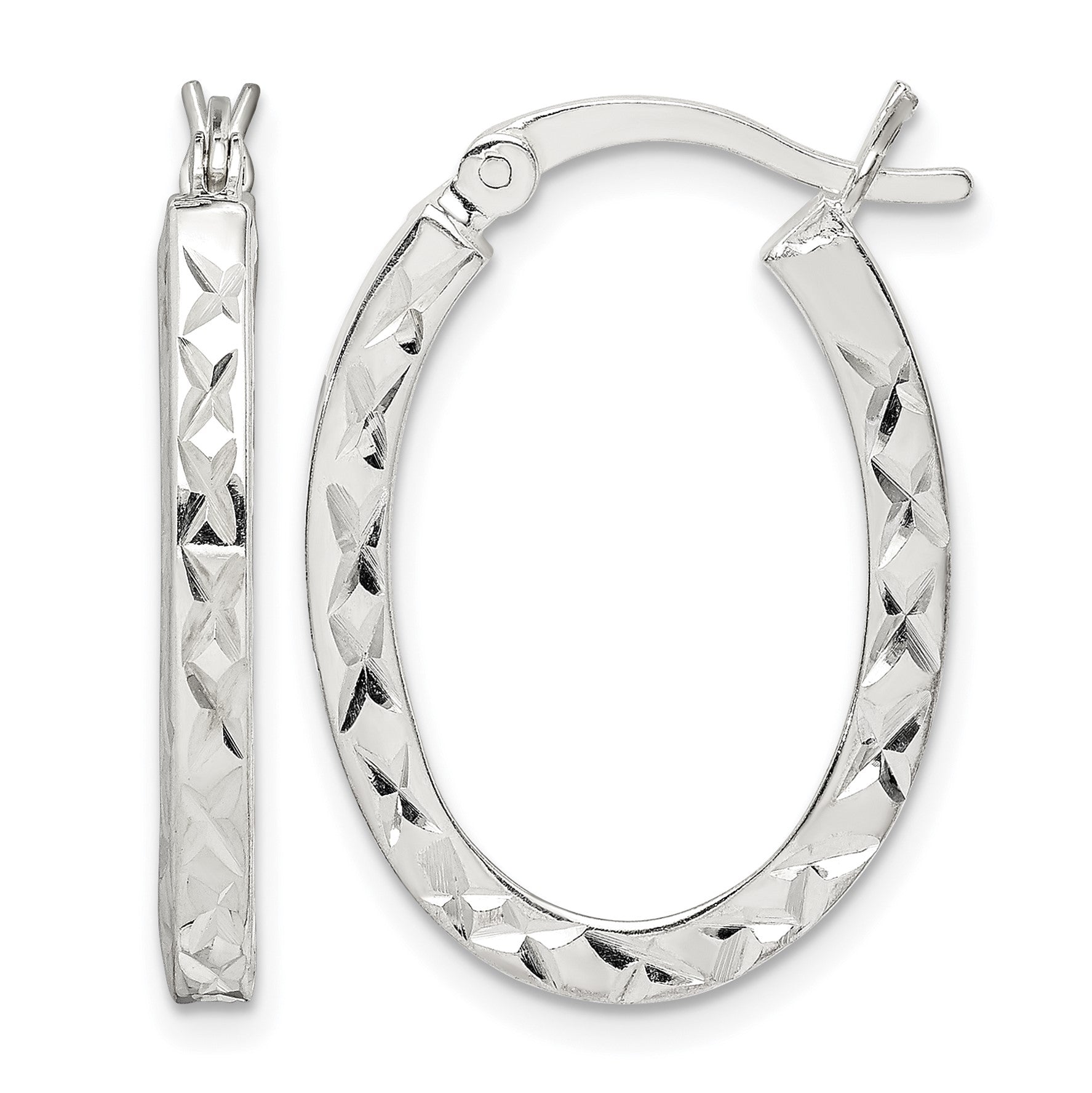 Sterling Silver Diamond-cut 2.5mm Oval Hoop Earrings