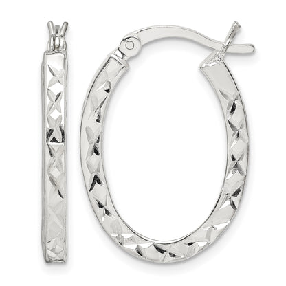 Sterling Silver Diamond-cut 2.5mm Oval Hoop Earrings