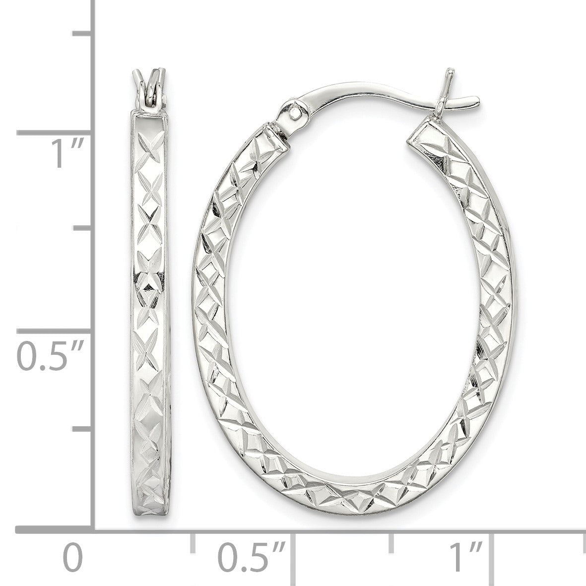 Sterling Silver Diamond-cut 2.5mm Oval Hoop Earrings