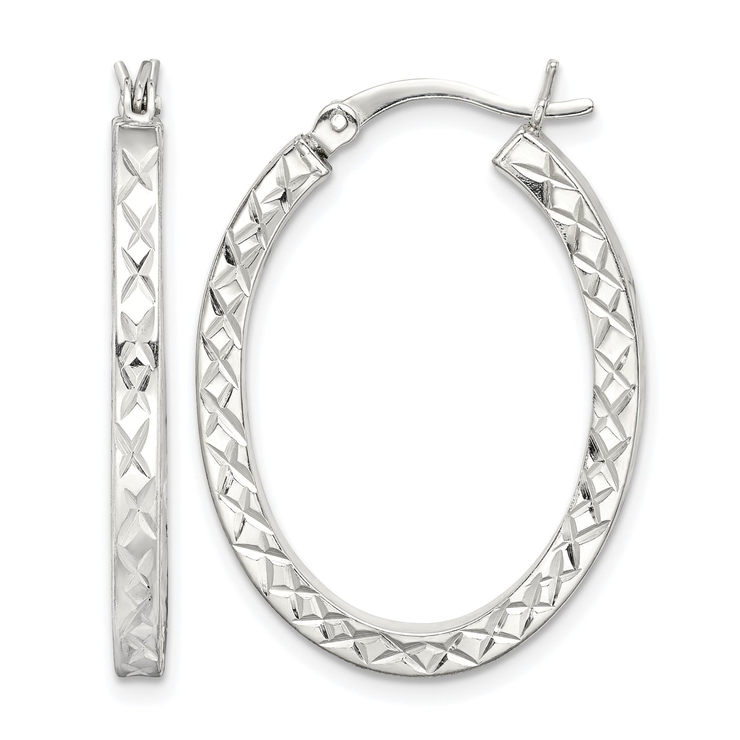 Sterling Silver Diamond-cut 2.5mm Oval Hoop Earrings