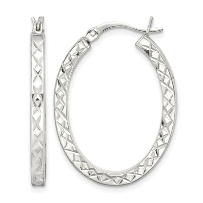 Sterling Silver Diamond-cut 2.5mm Oval Hoop Earrings
