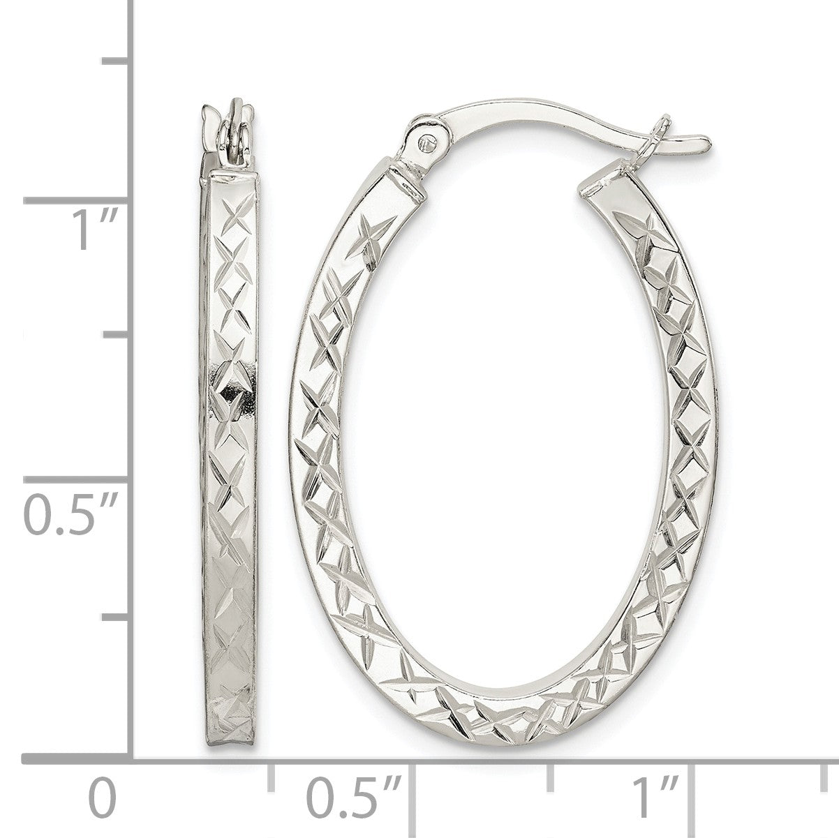 Sterling Silver Diamond-cut 2.5mm Oval Hoop Earrings