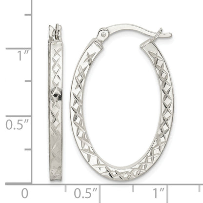 Sterling Silver Diamond-cut 2.5mm Oval Hoop Earrings