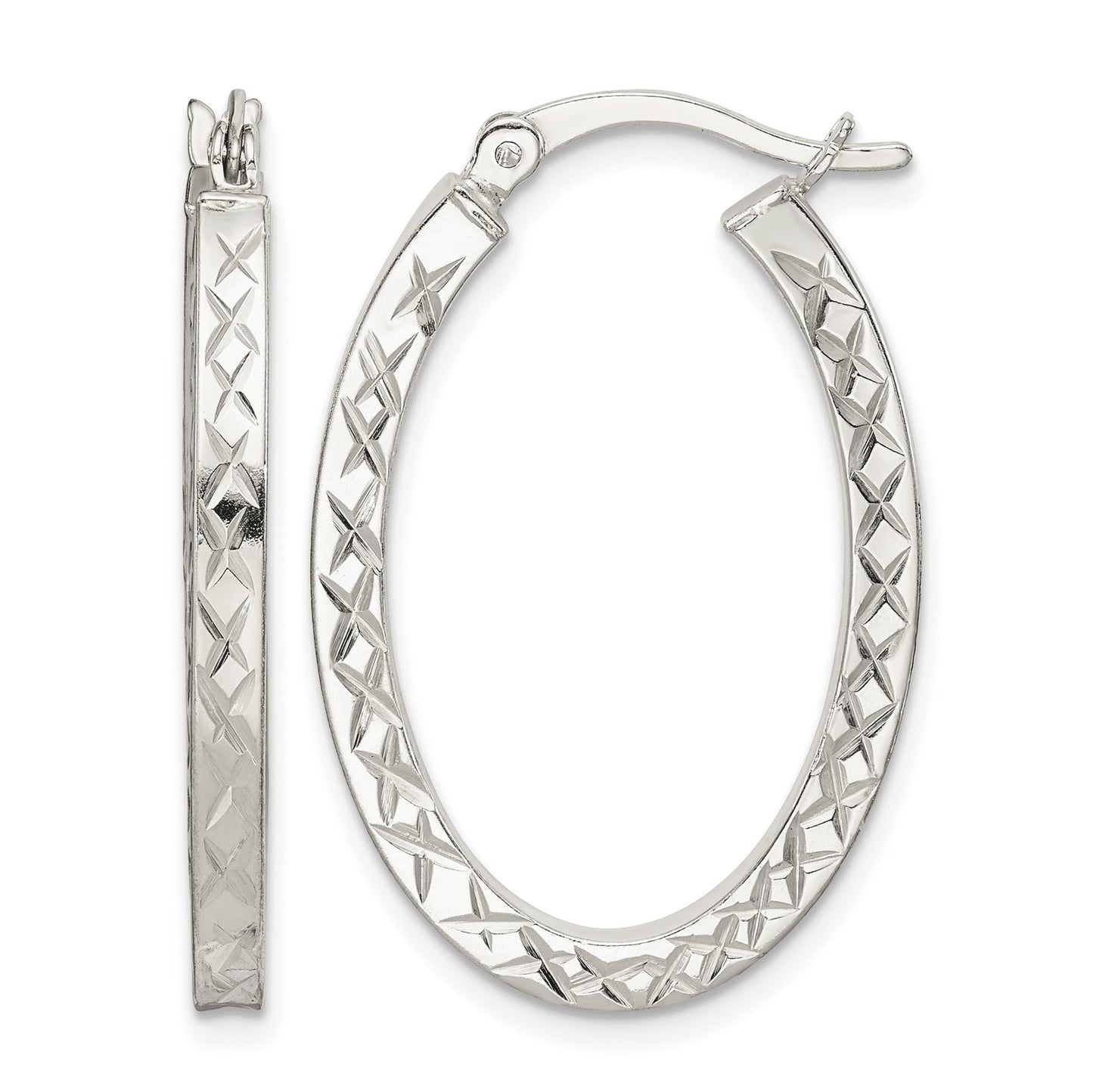 Sterling Silver Diamond-cut 2.5mm Oval Hoop Earrings