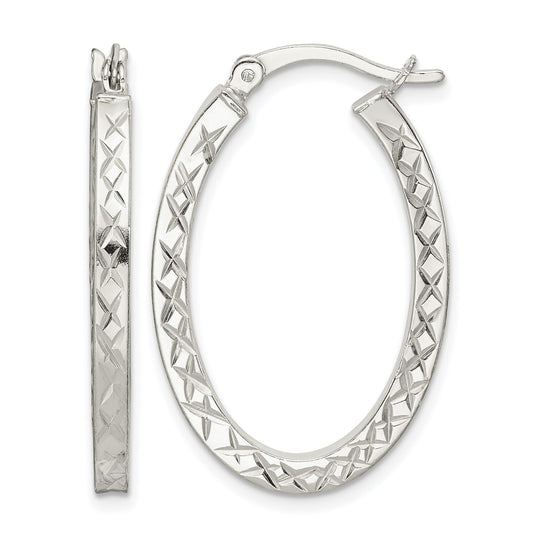 Sterling Silver Diamond-cut 2.5mm Oval Hoop Earrings