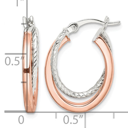 Sterling Silver and Rose-tone Double Hoop Earrings
