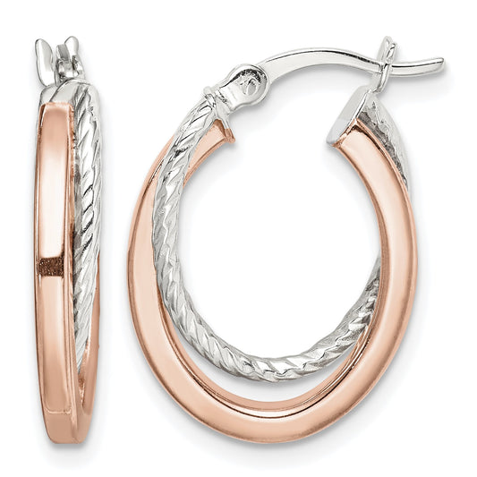 Sterling Silver and Rose-tone Double Hoop Earrings