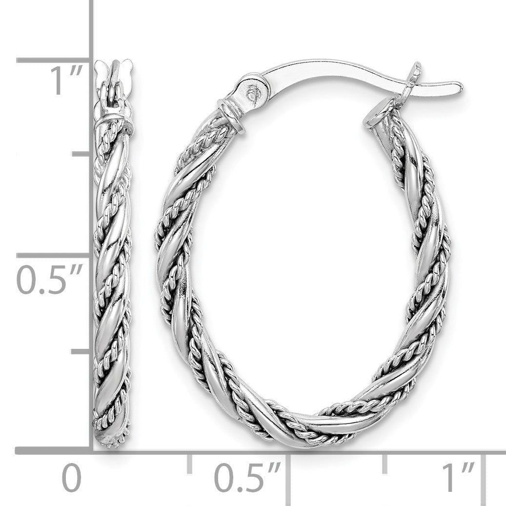 Sterling Silver Rhodium-plated 2.5mm Twisted Oval Hoop Earrings
