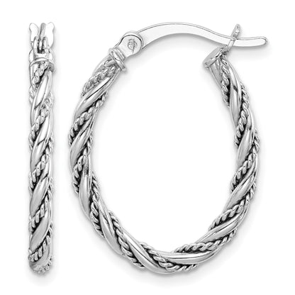 Sterling Silver Rhodium-plated 2.5mm Twisted Oval Hoop Earrings