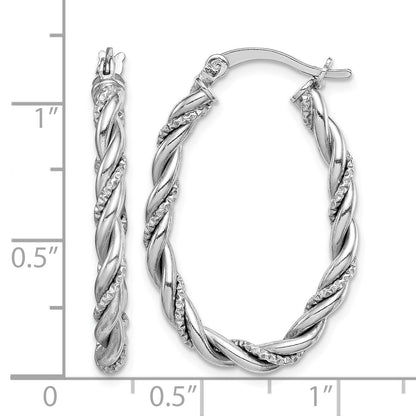 Sterling Silver Rhodium-plated 2.5mm Twisted Oval Hoop Earrings