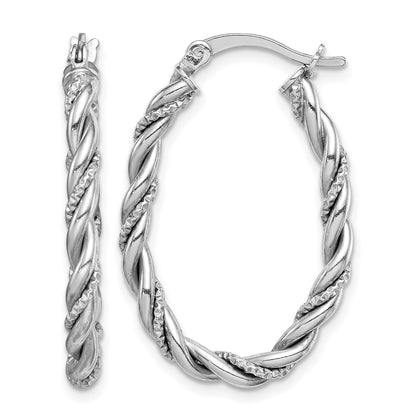Sterling Silver Rhodium-plated 2.5mm Twisted Oval Hoop Earrings